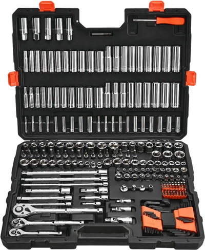 VEVOR Socket Set, 225 Pieces, 3/8 & 1/4 & 1/2 inch Drive Socket and Ratchet Set, SAE and Metric, Deep and Shallow, Mechanic Tool Kit with Bits, Accessories, Storage Case, CR-V Alloy Steel, for Repair