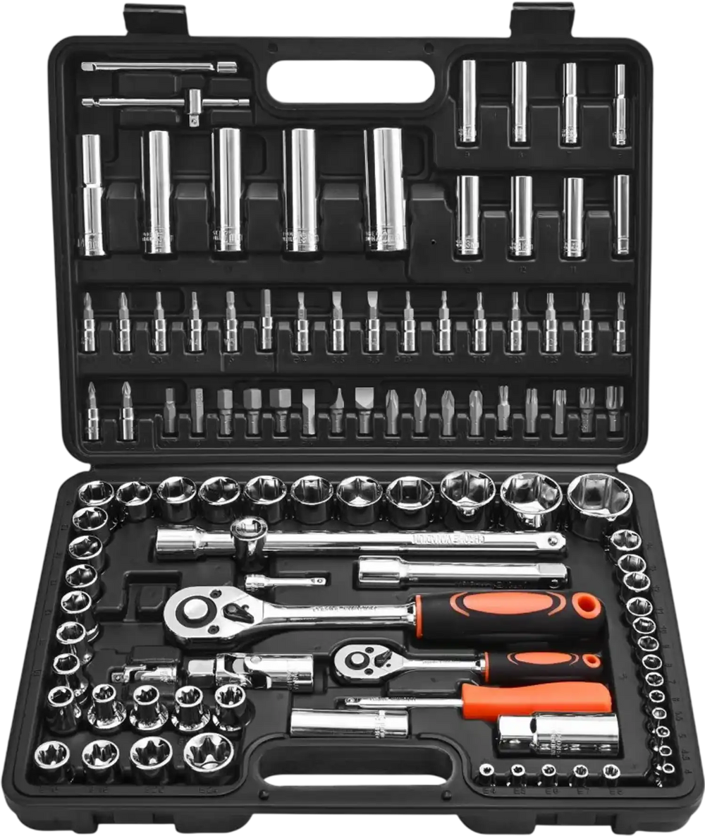 VEVOR Socket Set, 108 Pieces, 1/4 & 1/2 inch Drive Socket and Ratchet Set, Metric Size from 4 to 32 mm, Mechanic Tool Kit with Bits, Accessories, Storage Case, CR-V Alloy Steel, for Automotive Repair