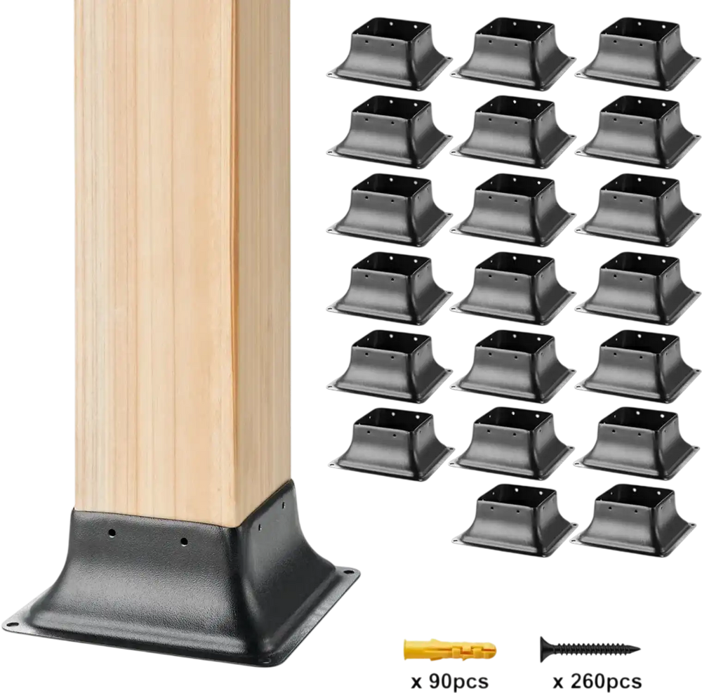 VEVOR 4x4 Post Base 20Pcs, Internal 3.6"x3.6" Heavy Duty Powder-Coated Steel Post Bracket Fit for Standard Wood Post Anchor, Decking Post Base for Deck Porch Handrail Railing Support