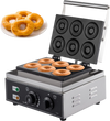 VEVOR 110V Commercial Waffle Donut Machine 6 Holes Double-Sided Heating 50-300℃, Electric Doughnut Maker 1550W, Non-stick Donut MakerTeflon-Coating for Professional Kitchen (Depth:0.55\",Dia:2.95\")