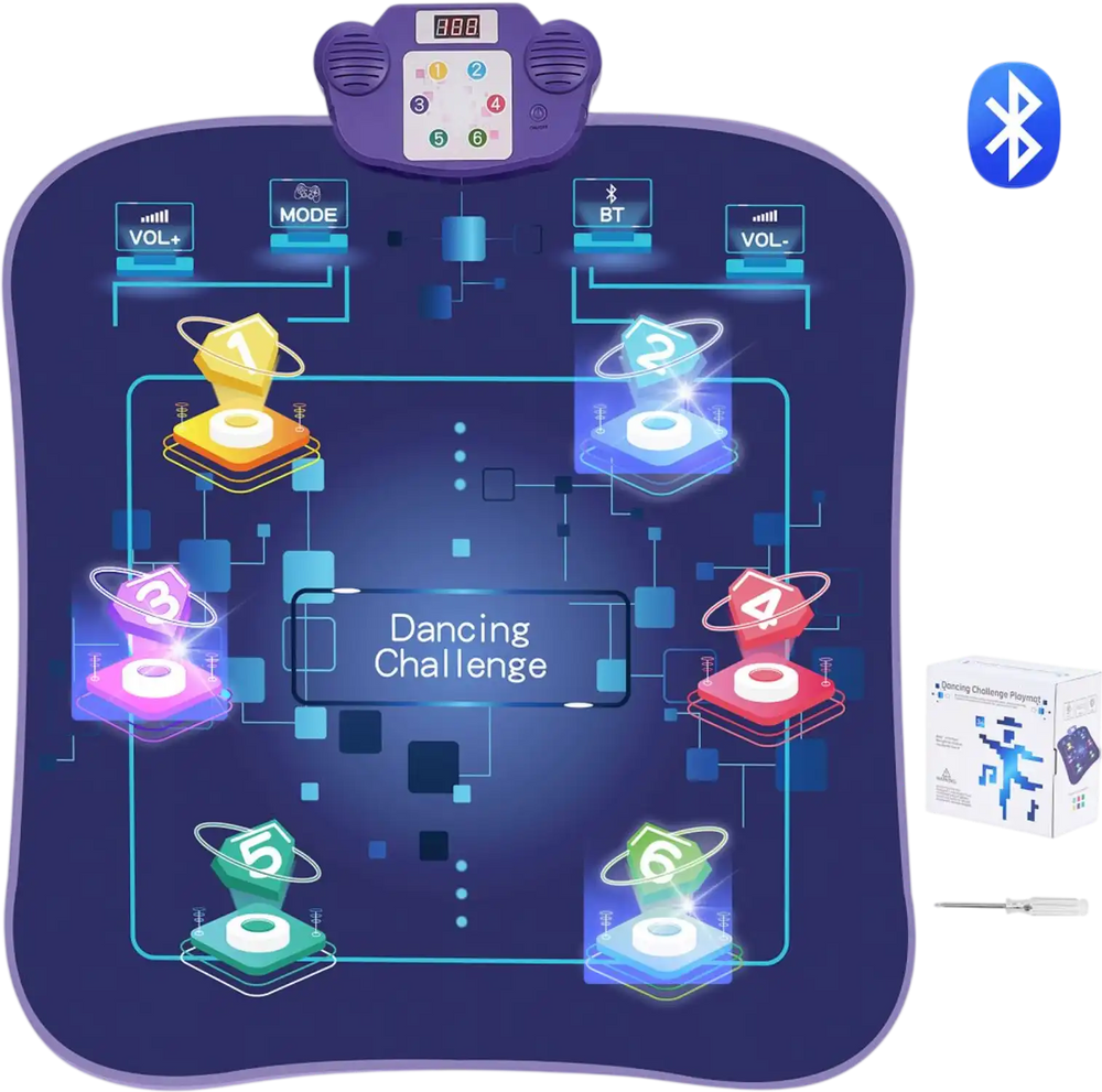 VEVOR Dance Mat, 6-Button Dance Mixer Rhythm Step Play Mat, Electronic Dance Pad with Wireless Bluetooth, LED Lights, 5 Game Modes, Adjustable Volume, Built-in Music, Toys Gifts for 3+ Year Old Girls