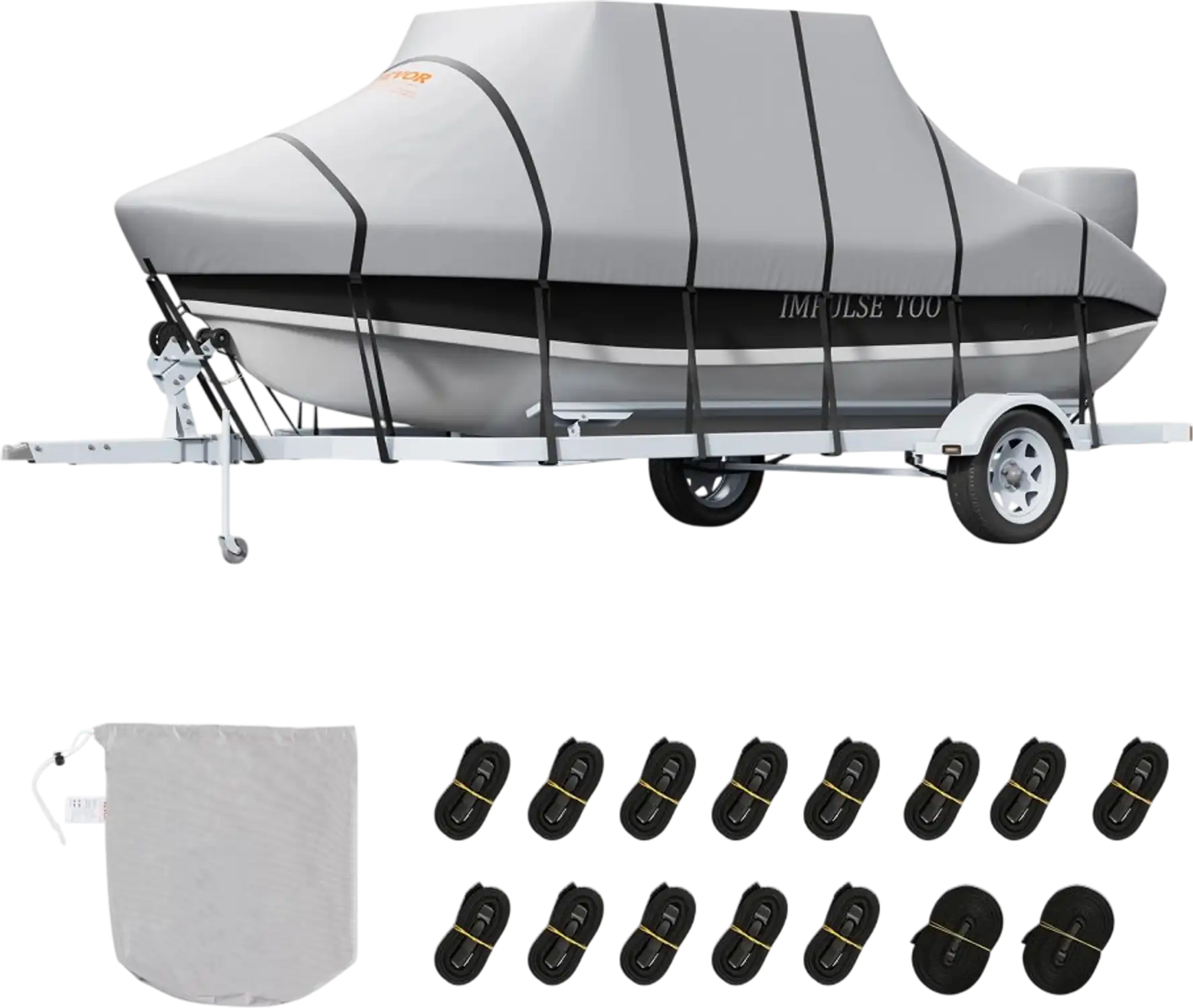Vevor Boat Cover T-Top Waterproof Trailerable 20'-22' Grey New