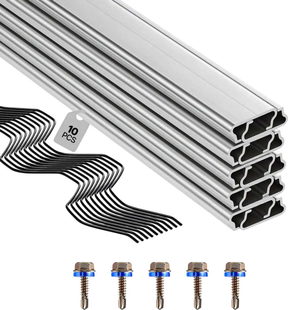 VEVOR Greenhouse Spring Wire and Lock Channel, 10 Packs 6.56 ft PVC-Coated Wiggle Wire & Aluminum Alloy Channel Bundle Kit with Included Screws, 0.05 in Thickened, Poly Film & Shade Cloth Attachments