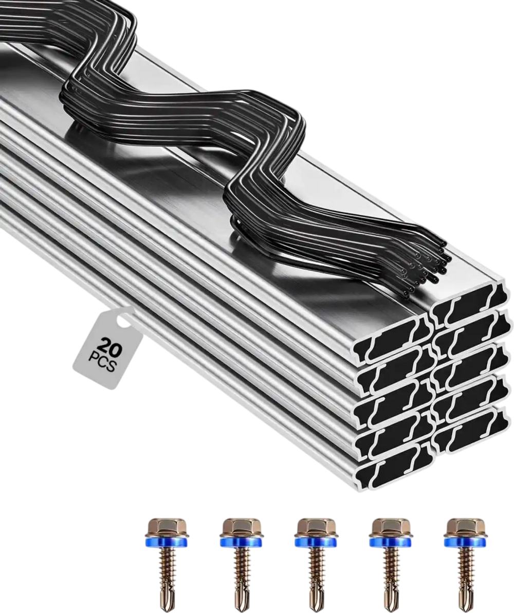 VEVOR Greenhouse Spring Wire and Lock Channel, 20 Packs 6.56 ft PVC-Coated Wiggle Wire & Aluminum Alloy Channel Bundle Kit with Included Screws, 0.05 in Thickened, Poly Film & Shade Cloth Attachments