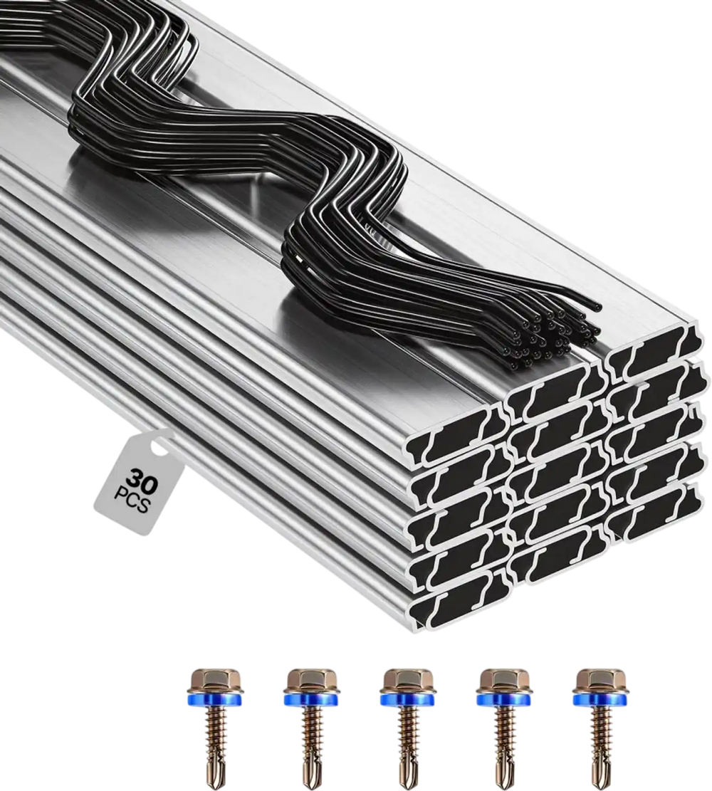 VEVOR Greenhouse Spring Wire and Lock Channel, 30 Packs 6.56 ft PVC-Coated Wiggle Wire & Aluminum Alloy Channel Bundle Kit with Included Screws, 0.05 in Thickened, Poly Film & Shade Cloth Attachments
