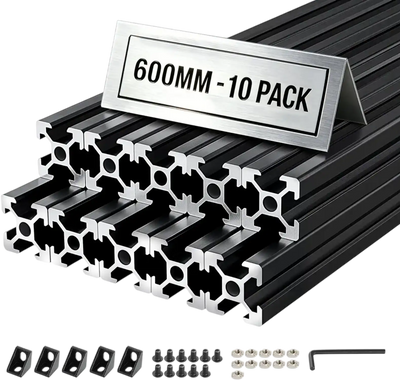 VEVOR 10PCS 2020 Aluminum Extrusion Profile, 23.62 Inch 600 mm, T Slot European Standard Anodized Linear Rail, High-Strength Extruded Aluminum Rail, for 3D Printer Parts and CNC DIY Workbench, Black