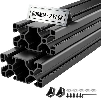 VEVOR 2PCS 4080 Aluminum Extrusion Profile, 19.69 Inch 500 mm, T Slot European Standard Anodized Linear Rail, High-Strength Extruded Aluminum Rail, for 3D Printer Parts and CNC DIY Workbench, Black