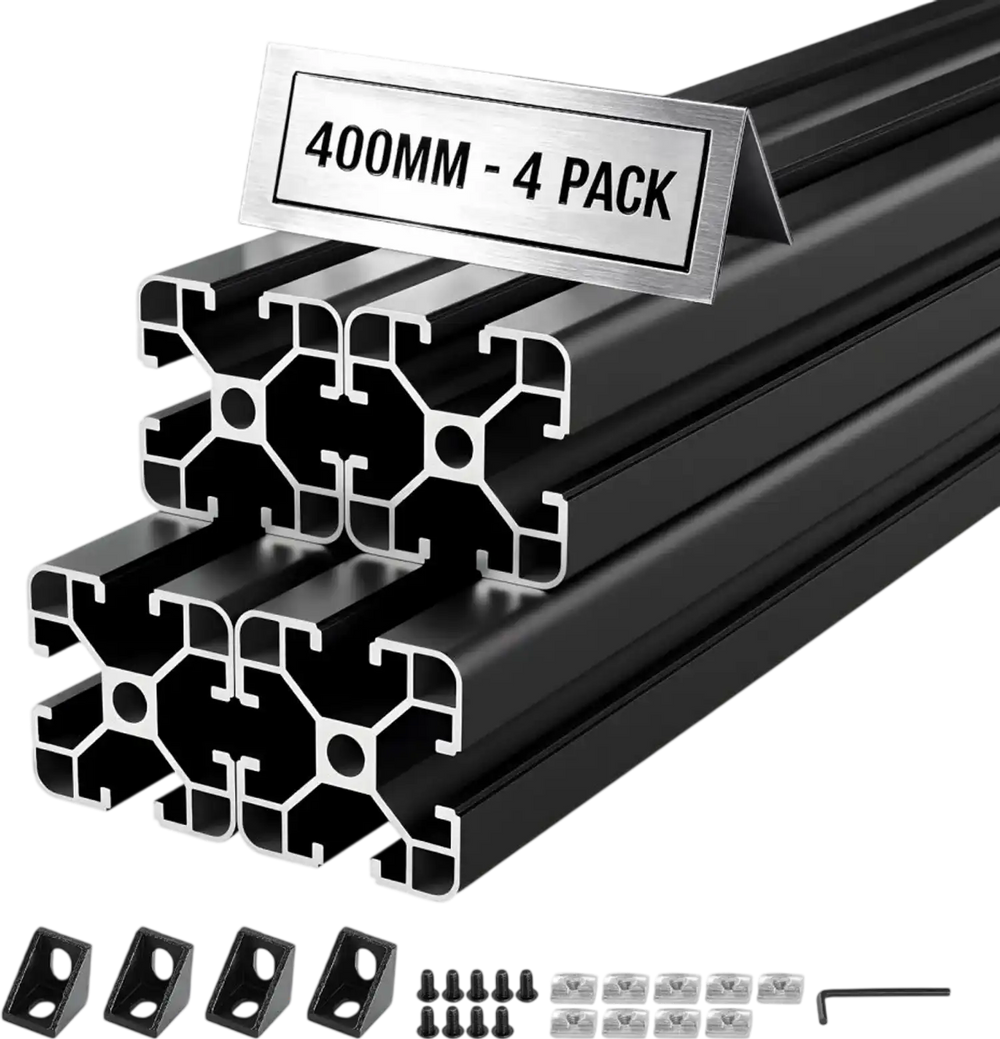 VEVOR 4PCS 4040 Aluminum Extrusion Profile, 15.75 Inch 400 mm, T Slot European Standard Anodized Linear Rail, High-Strength Extruded Aluminum Rail, for 3D Printer Parts and CNC DIY Workbench, Black
