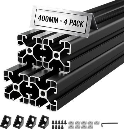 VEVOR 4PCS 4040 Aluminum Extrusion Profile, 15.75 Inch 400 mm, T Slot European Standard Anodized Linear Rail, High-Strength Extruded Aluminum Rail, for 3D Printer Parts and CNC DIY Workbench, Black