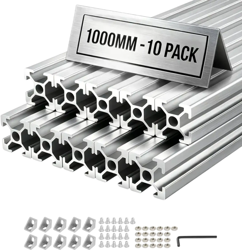 VEVOR 10PCS 2020 Aluminum Extrusion Profile, 39.37 Inch 1000 mm, T Slot European Standard Anodized Linear Rail, High-Strength Extruded Aluminum Rail, for 3D Printer Parts and CNC DIY Workbench, Silver