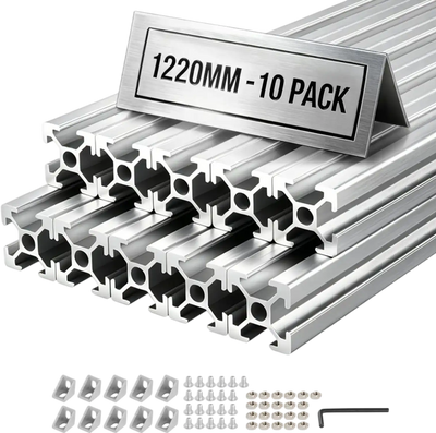 VEVOR 10PCS 2020 Aluminum Extrusion Profile, 48 Inch 1220 mm, T Slot European Standard Anodized Linear Rail, High-Strength Extruded Aluminum Rail, for 3D Printer Parts and CNC DIY Workbench, Silver