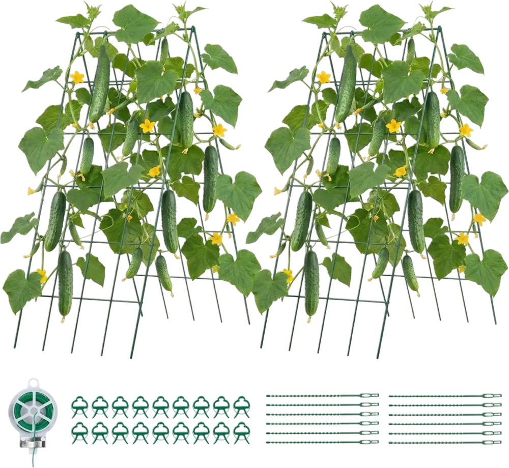 VEVOR Cucumber Trellis 4 Pack, A-Frame Garden Trellises for Raised Bed, Metal Rustproof Coating Plant Support for Vine, Climbing Plants, Peas, Beans, Zucchini, Tomato, Flower (38.98 x 15.75 in x 4PCS)