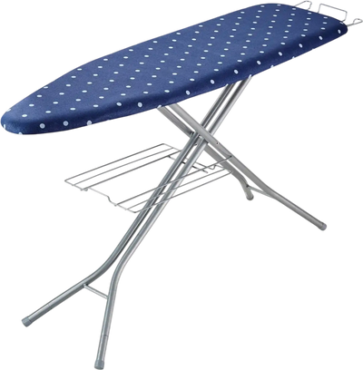 VEVOR Ironing Board with Bottom Storage Tray, Thickened 4 Layers Iron Board with Heat Resistant Cover and 100% Cotton Cover, 10 Adjustable Heights Ironing Board for Home Laundry Room Use (Size 55x15)