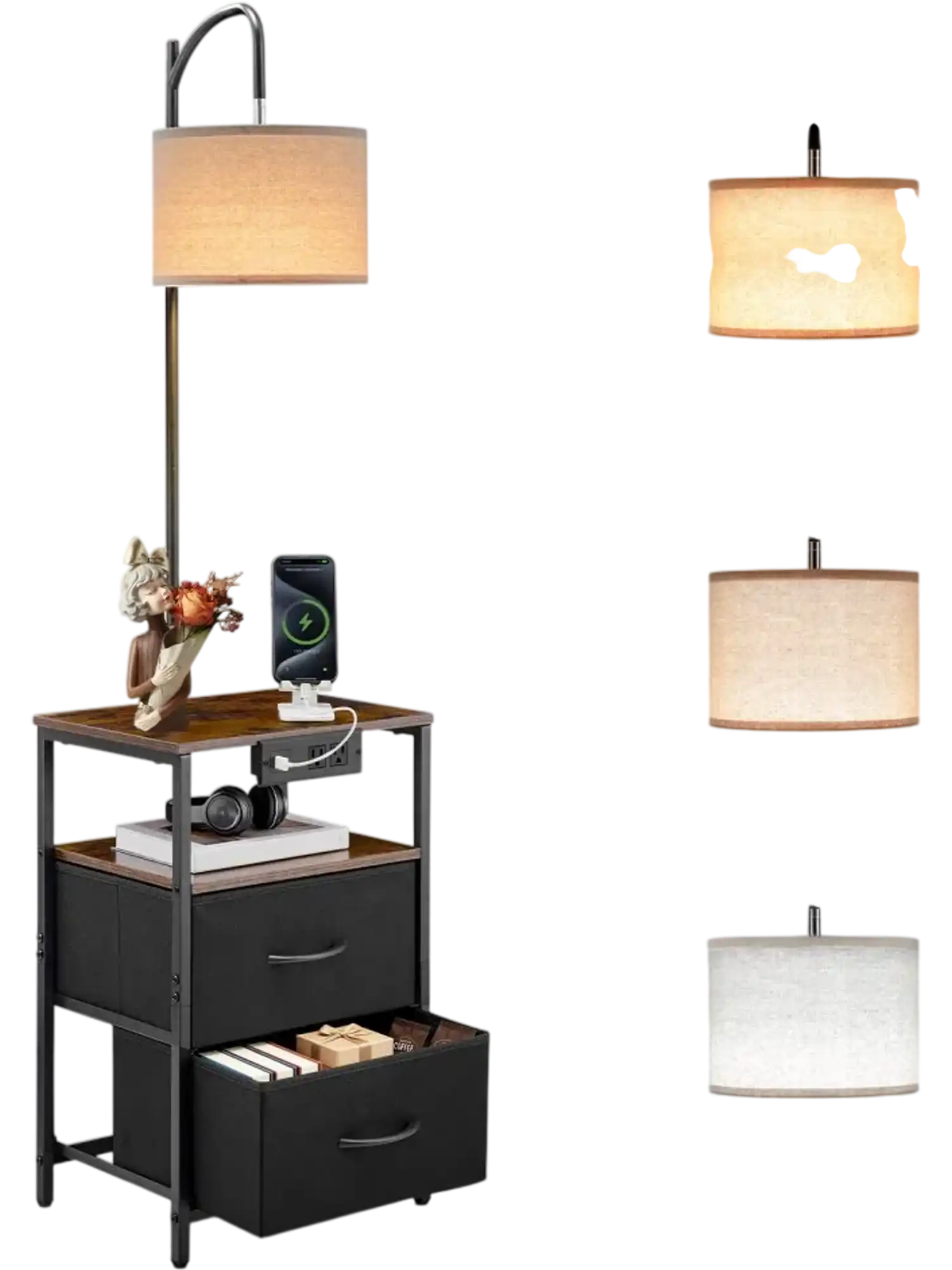 Vevor Floor Lamp with Table 2-Tier End Table with 2 Drawers and 3 Color Temperature Lighting New