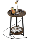 VEVOR End Table, 2-Tier Round Side Table with Open Storage Shelves, Modern Nightstand Bedside Desk with USB & AC Charging Port, Wood Sofa Coffee Desk for Living Room, Bedroom, Office, Dorm, Brown