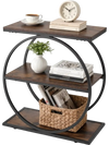 VEVOR End Table, 3-Tier Narrow Side Table with Open Storage Shelves, Modern Nightstand Bedside Desk with Round Metal Frame, Wood Sofa Coffee Desk for Living Room, Bedroom, Office, Rustic Brown