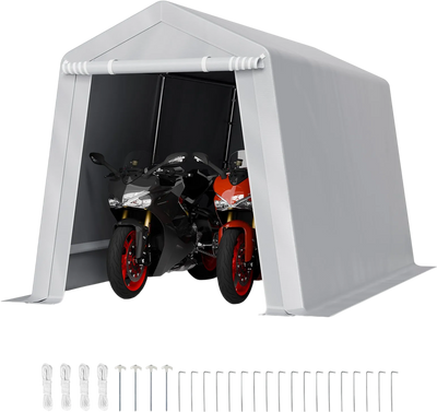 VEVOR Outdoor Storage Shed, 7 x 12 ft Portable Storage Tent with Roll-up Door, Waterproof Canopy Shed Shelter, Heavy Duty Frame, Patio Garage Carport for Motorcycle, Lawn Mower, Bike, Grey