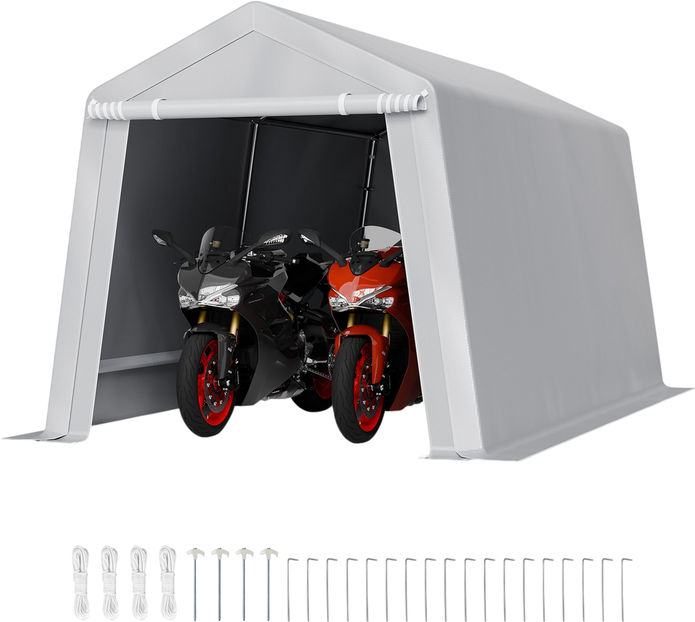 VEVOR Outdoor Storage Shed, 8 x 14 ft Portable Storage Tent with Roll-up Door & Vents, Waterproof Canopy Shed Shelter, Heavy Duty Frame, Patio Garage Carport for Motorcycle, Lawn Mower, Bike, Grey