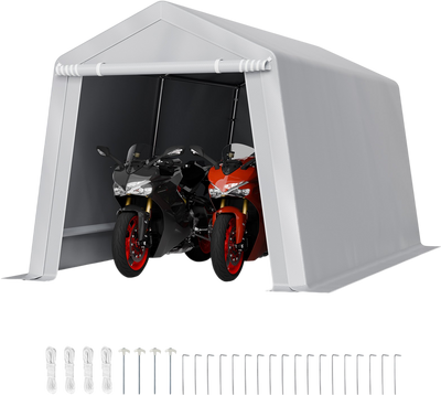 VEVOR Outdoor Storage Shed, 8 x 14 ft Portable Storage Tent with Roll-up Door & Vents, Waterproof Canopy Shed Shelter, Heavy Duty Frame, Patio Garage Carport for Motorcycle, Lawn Mower, Bike, Grey