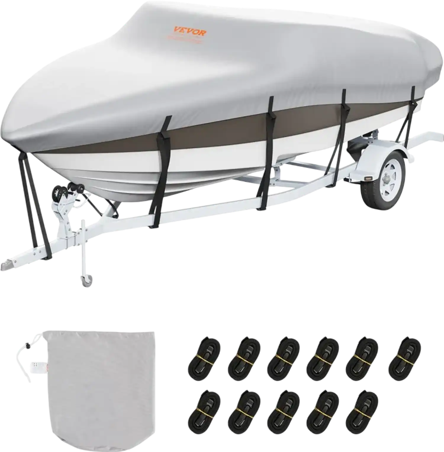 Vevor Boat Cover Trailerable Waterproof 14'-16' 600D Marine Grade Grey New