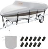 VEVOR Boat Cover, 14'-16' Trailerable Waterproof Boat Cover, 600D Marine Grade PU Oxford, with Motor Cover and Buckle Straps, for V-Hull, Tri-Hull, Fish Ski Boat, Runabout, Bass Boat, Grey
