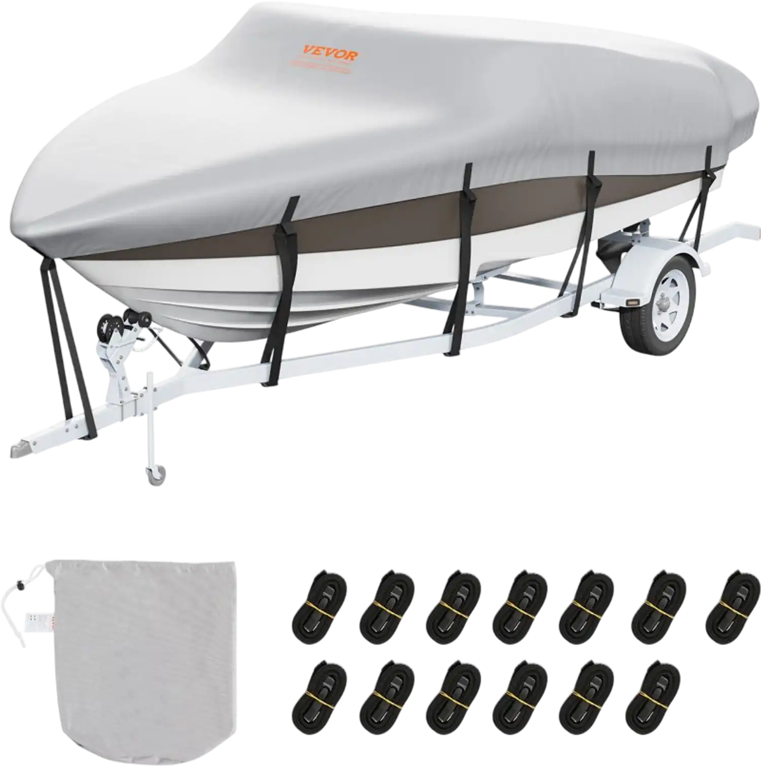 Vevor Boat Cover 17'-19' Trailerable Waterproof 600D Marine Grade Grey New