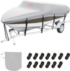 VEVOR Boat Cover, 17'-19' Trailerable Waterproof Boat Cover, 600D Marine Grade PU Oxford, with Motor Cover and Buckle Straps, for V-Hull, Tri-Hull, Runabout, Bass Boat, Fish Ski Boat, Grey
