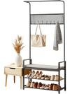 VEVOR Hall Tree, 72 in Coat Rack with Shoe Bench, Freestanding 2-Tier Shoe Rack Storage Organizer with Hooks, Hanging Rod and Wire Shelf, Steel Frame Entrance Coat Holder for Entry, Bedroom, Closet