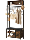 VEVOR Hall Tree, 70.9 in Coat Rack with Shoe Bench & 3 Drawers, 3-in-1 Freestanding Shoe Rack Storage Organizer with Bookshelf & Wire Shelf, Steel Frame Entrance Coat Holder for Entry, Bedroom, Closet