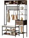 VEVOR Hall Tree, 70.9 in Coat Rack with Shoe Bench & 2 Drawers, 3-in-1 Freestanding Shoe Rack Storage Organizer with Bookshelf & Wire Shelf, Steel Frame Entrance Coat Holder for Entry, Bedroom, Closet