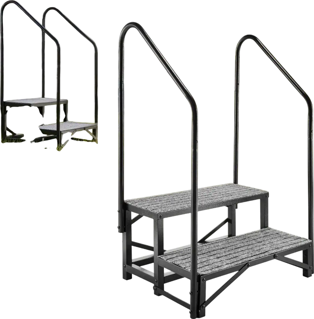 VEVOR RV Steps with Dual Handrails, 2 Steps, 660 lbs Load Capacity, Heavy Duty Outdoor RV Stairs with Non-Slip Mat for Elderly/Pets, Portable Stairs for Hot Tub, Camper, Mobile Home, Porch, Pool, SPA
