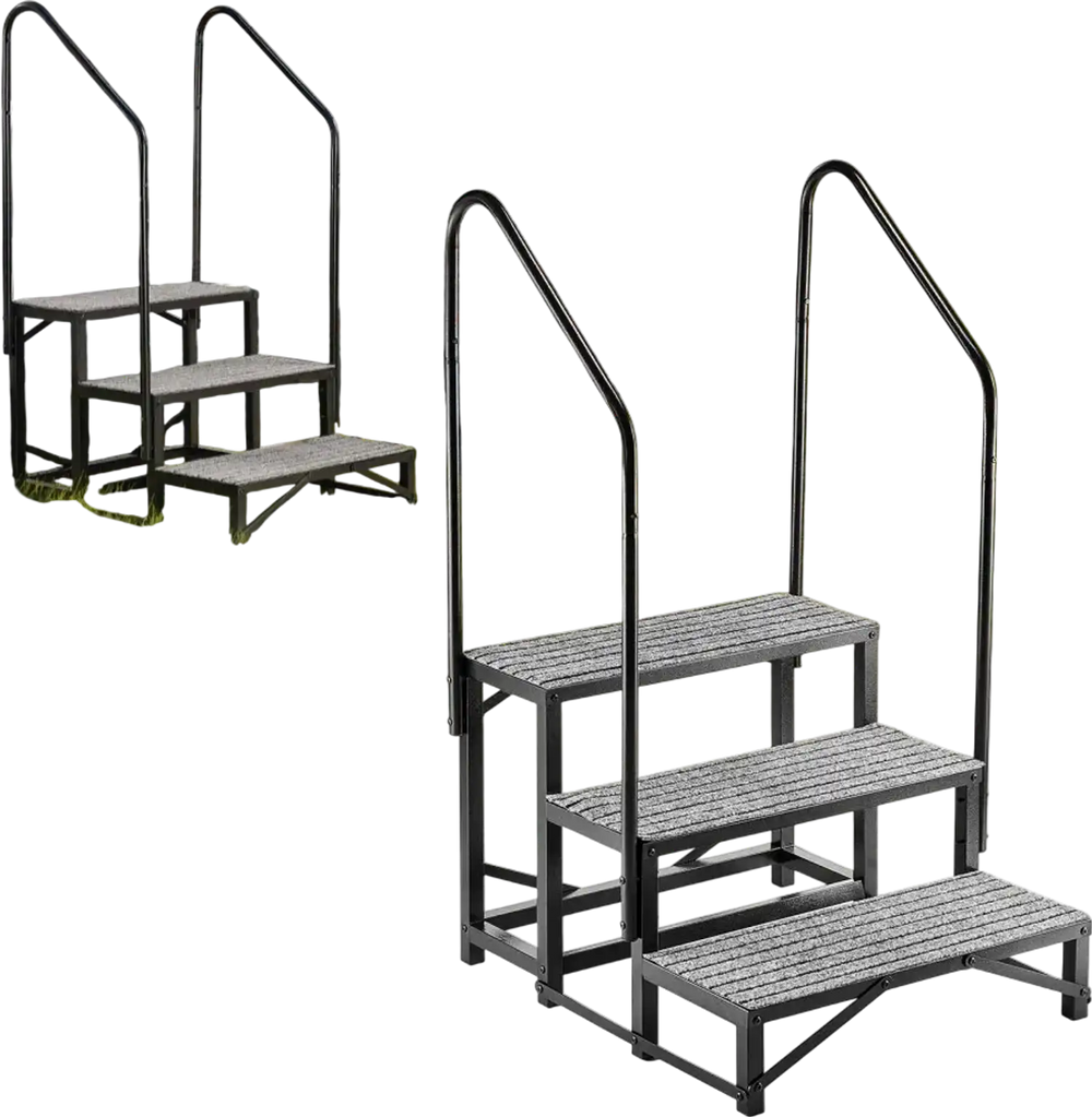 VEVOR RV Steps with Dual Handrails, 3 Steps, 660 lbs Load Capacity, Heavy Duty Outdoor RV Stairs with Non-Slip Mat for Elderly/Pets, Portable Stairs for Hot Tub, Camper, Mobile Home, Porch, Pool, SPA