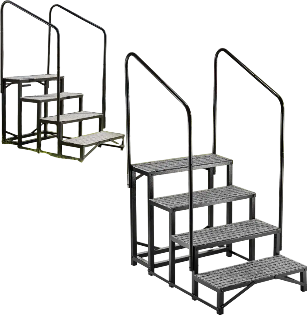 VEVOR RV Steps with Dual Handrails, 4 Steps, 660 lbs Load Capacity, Heavy Duty Outdoor RV Stairs with Non-Slip Mat for Elderly/Pets, Portable Stairs for Hot Tub, Camper, Mobile Home, Porch, Pool, SPA
