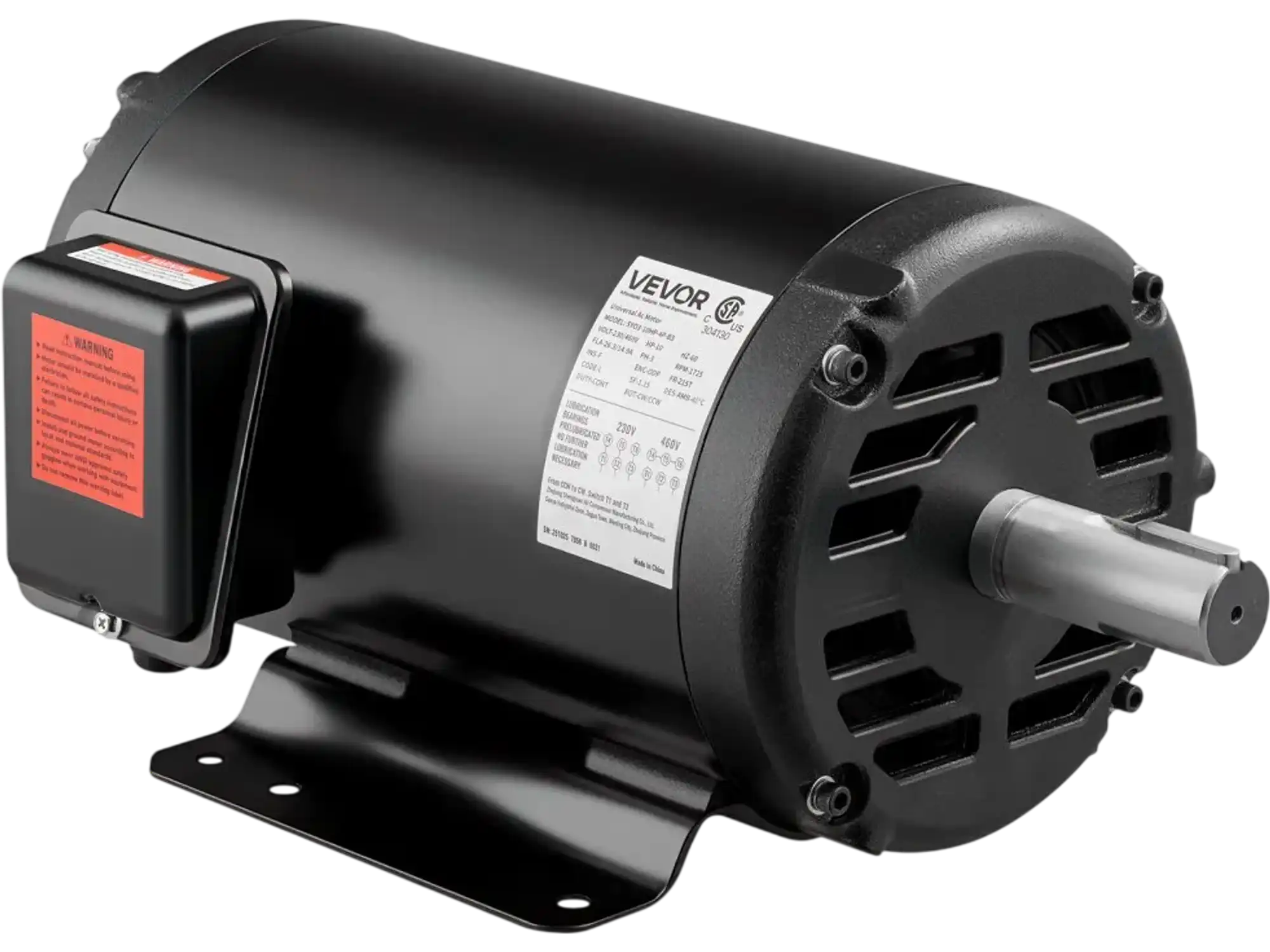 Vevor Electric Motor 10 HP 1770 RPM Air Compressor Three-Phase 230V/460V ODP 215T Frame New