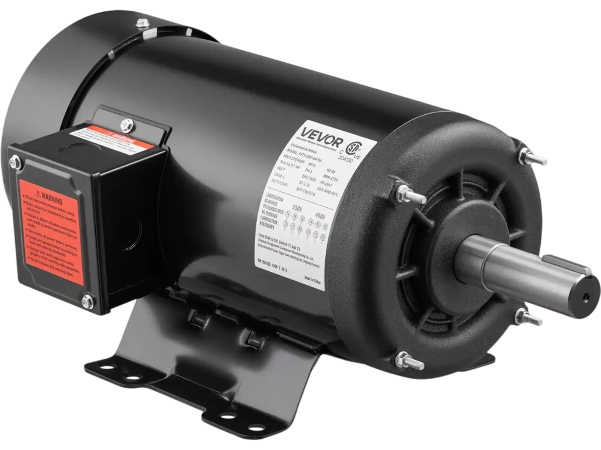 Vevor Electric Motor 5 HP 1725 RPM Air Compressor Three-Phase TEFC New