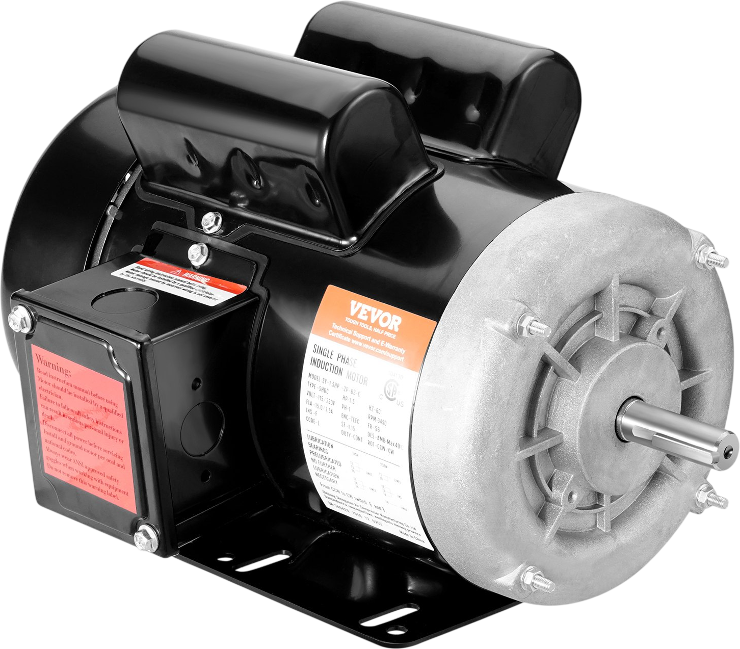 Vevor Electric Motor 1.5 HP 3450 RPM 56 Frame Single Phase 5/8