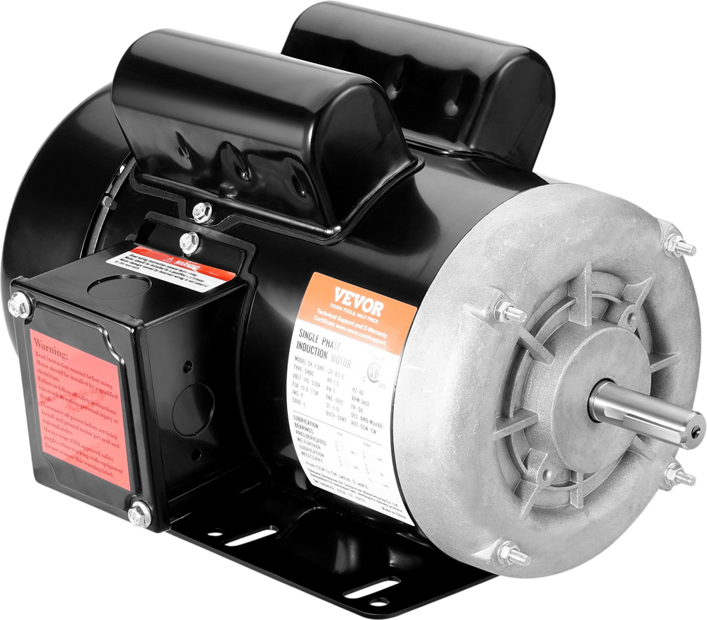 VEVOR 1.5HP Electric Motor 3450 rpm, AC 115V/230V, 56 Frame, Air Compressor Motor Single Phase, 5/8" Keyed Shaft, CW/CCW Rotation for Agricultural Machinery and General Equipment