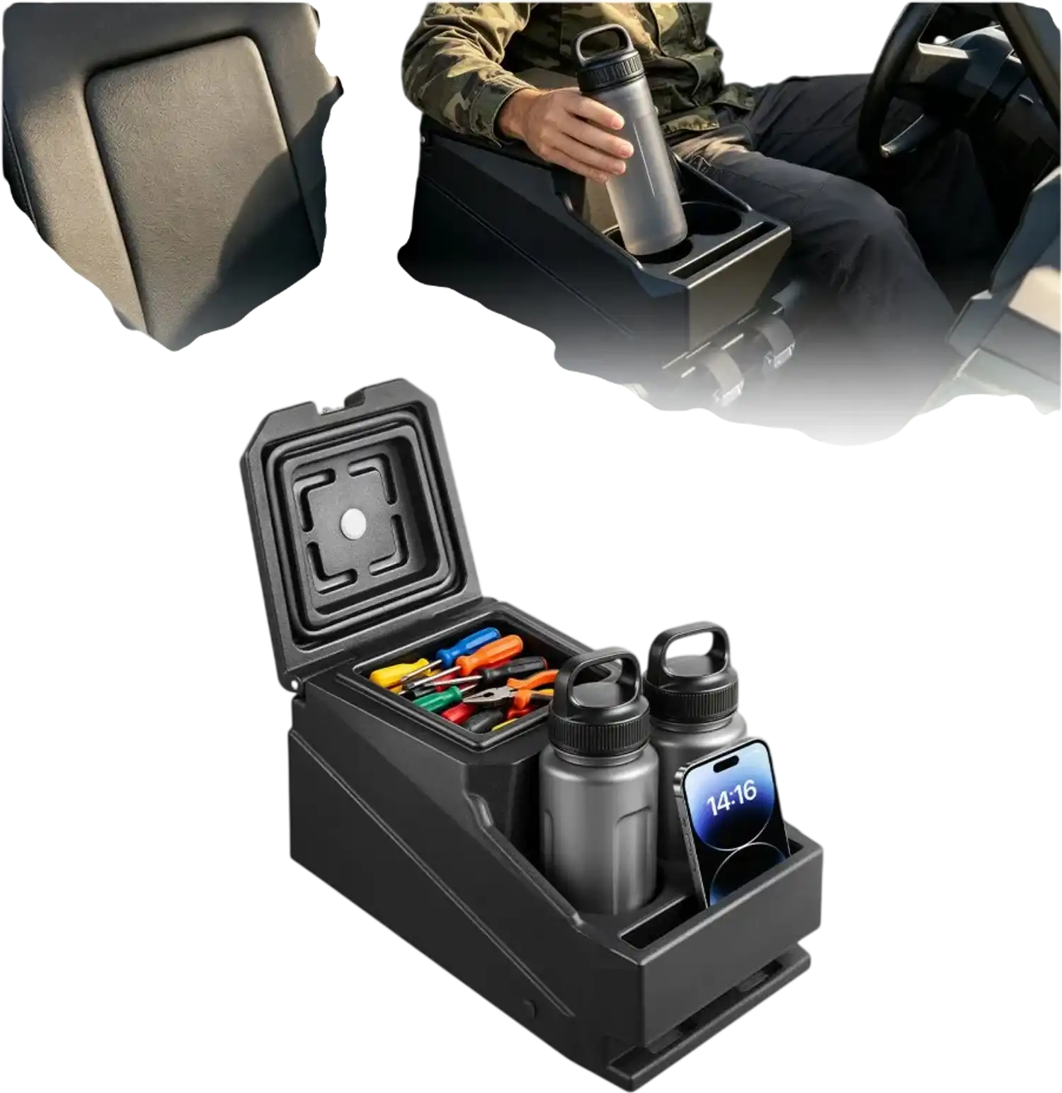 Vevor UTV Center Console Bench Seat Box Lockable Armrest Storage Organizer New