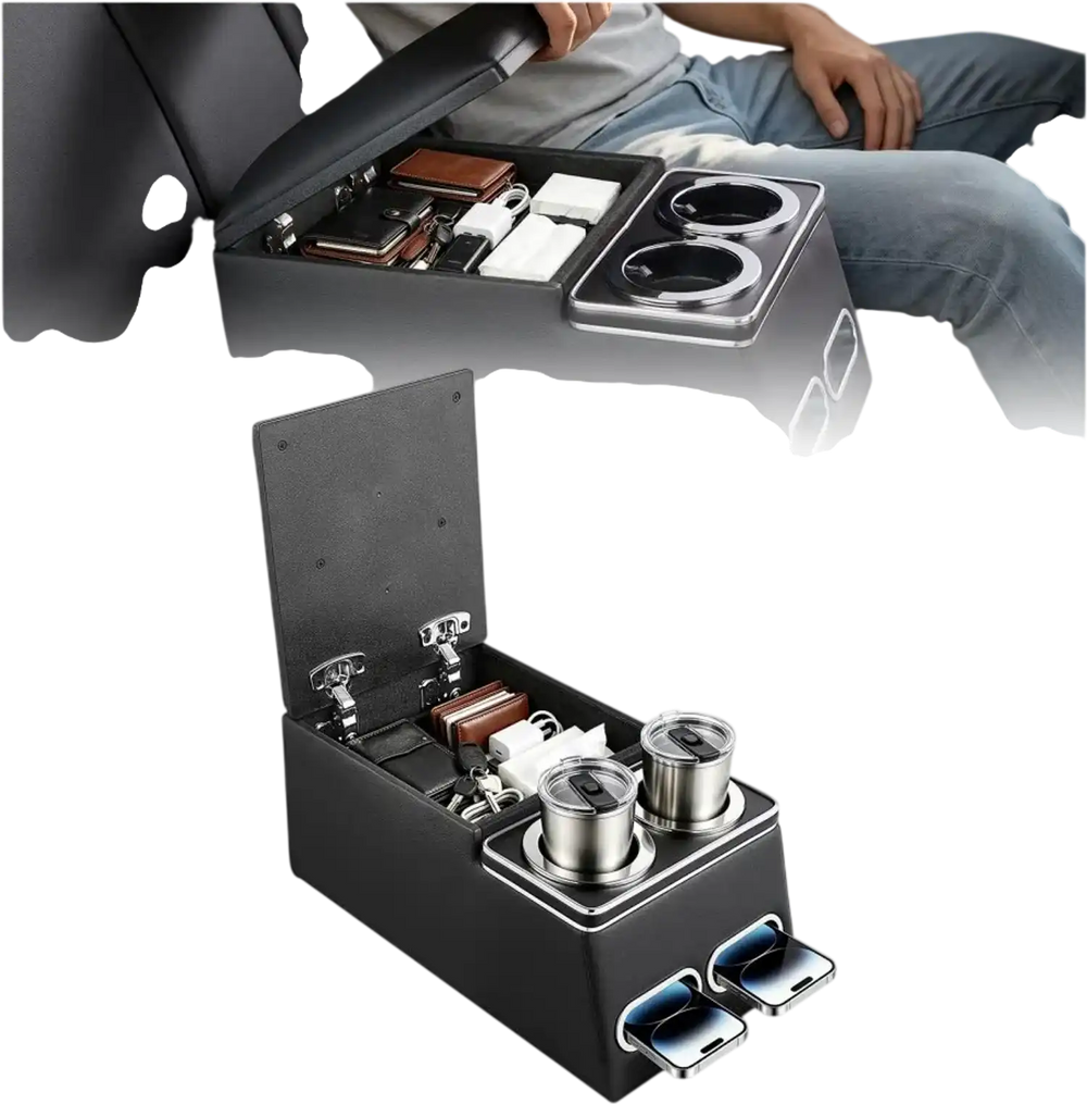 VEVOR Universal Rear Bench Seat Center Console Armrest Storage Box, Back Seat Tools Organizer with Cup & Phone Holders, Automotive Central Console for MPV, Sedan, SUV