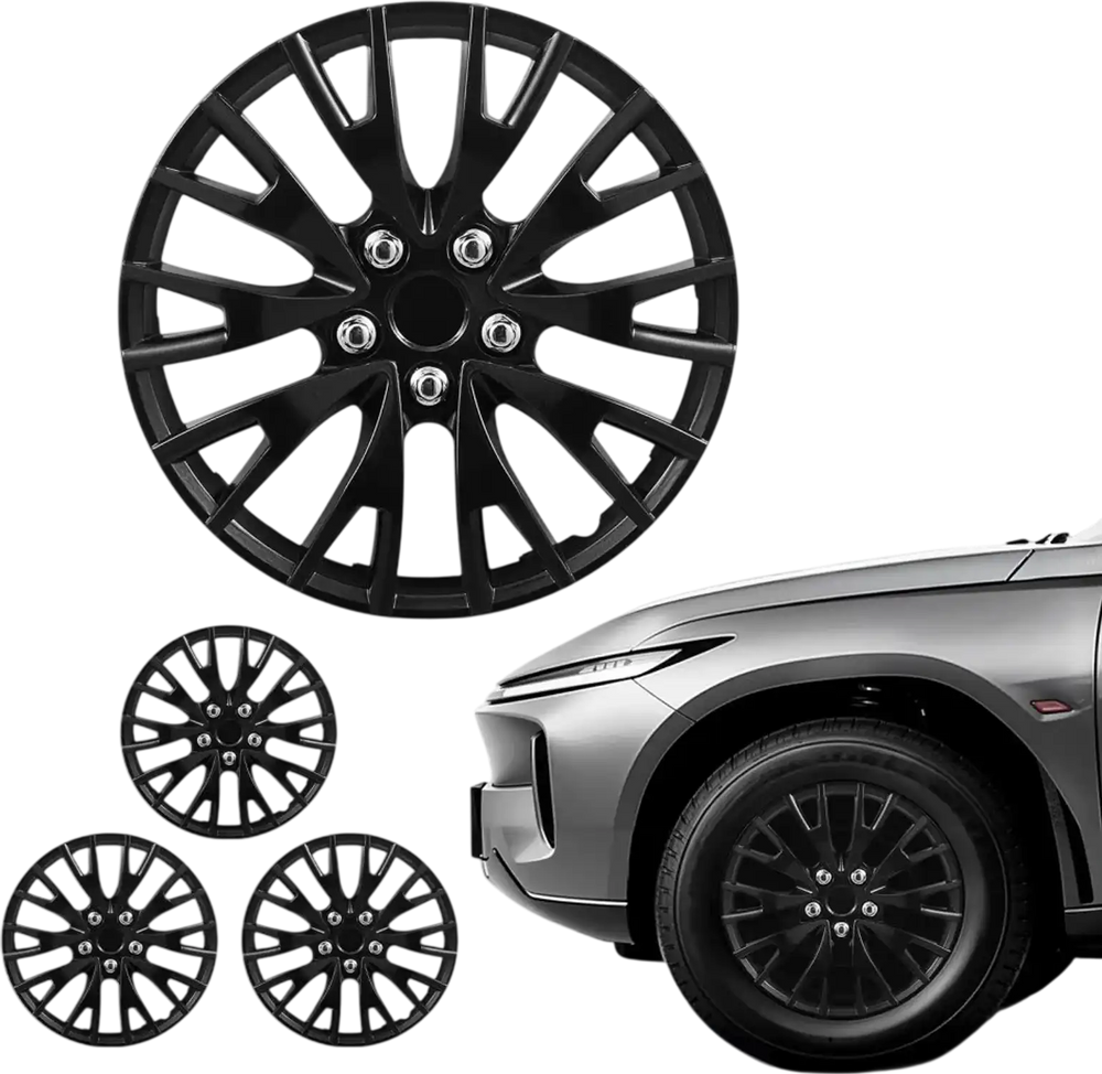 VEVOR Hubcaps Wheel Covers, 16 Inch Set of 4 Wheel Rim Cover Hubcaps OEM Replacement, R16 Size Snap On Car Hub Caps, Universal 20-Spoke ABS Tire Rim Caps for Hyundai Chevrolet Ford Honda, Gloss Black