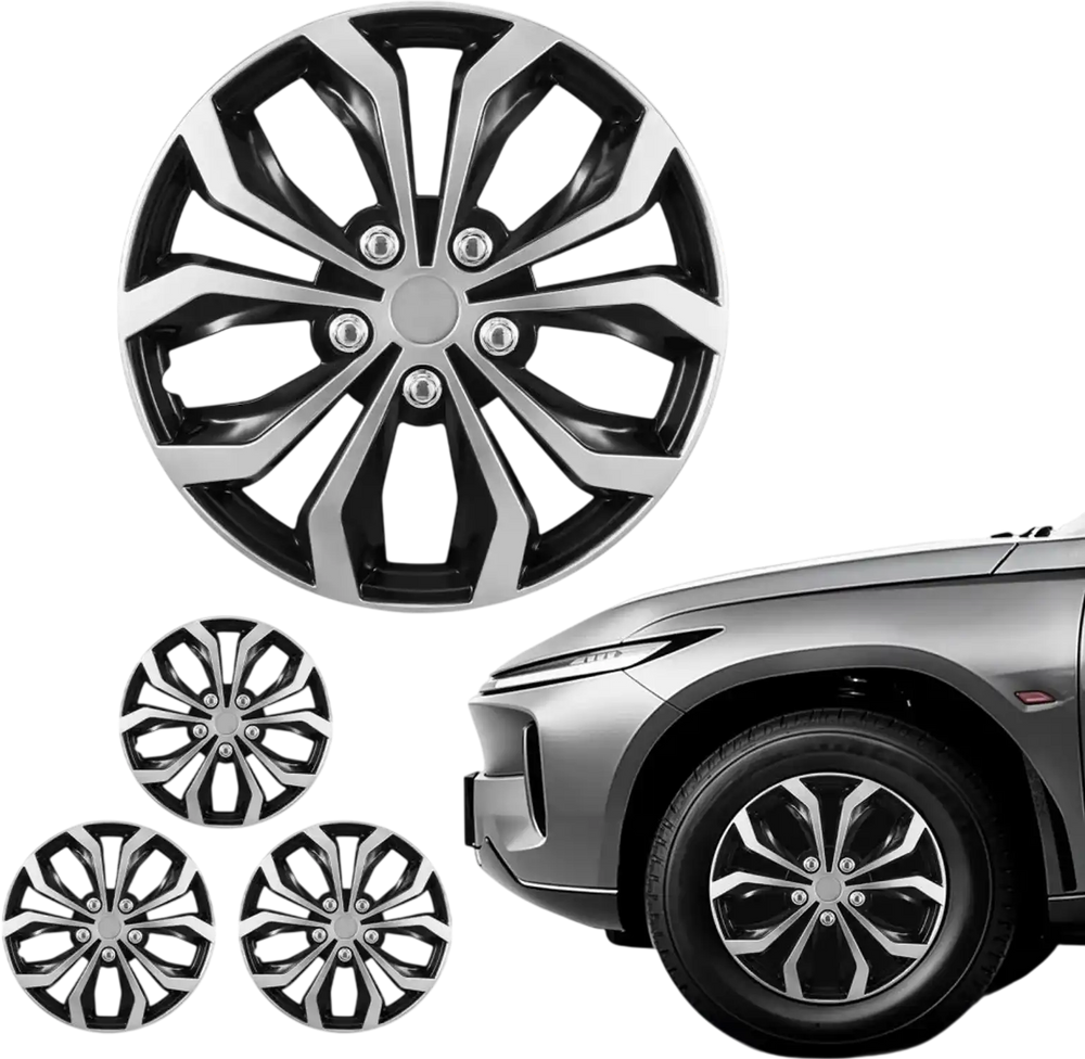 VEVOR Hubcaps Wheel Covers, 16 Inch Set of 4 Wheel Rim Cover Hubcaps OEM Replacement, R16 Size Snap On Car Hub Caps, Universal 10-Spoke ABS Tire Rim Caps for Hyundai Chevrolet Ford Honda, Silver/Black