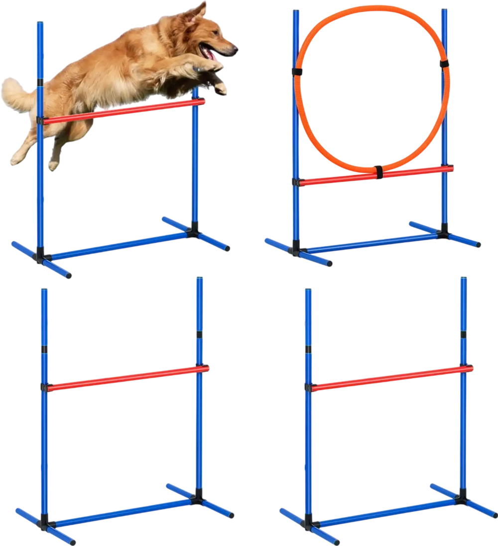 VEVOR Dog Agility Training Equipment, 4 PCS Set - Adjustable High Hurdles and Jump Ring, Puppy Obstacle Course Jump Starter Kit with Poles Storage Bag for Backyard, Indoor, Outdoor