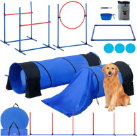 VEVOR Dog Agility Training Equipment, 7 PCS Set w/ Adjustable High Hurdles,6 Weave Poles,2 Tunnels,Jump Ring,Pause Box,Whistle,Foldable Bowl,Puppy Obstacle Course Kit w/ 3 Bags