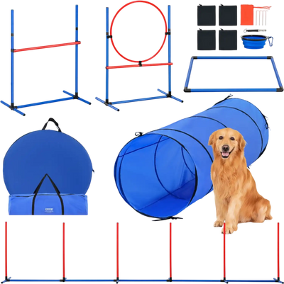 Vevor Dog Agility Training Equipment Adjustable Hurdles Tunnel Jump Ring Obstacle Course Kit New
