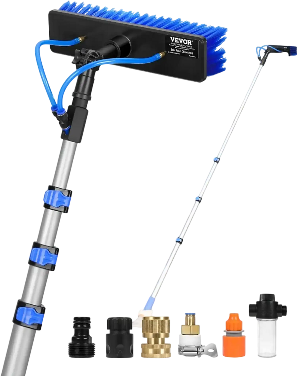 VEVOR Water Fed Pole Kit, 20FT Solar Panel Cleaning Pole with Extendable Handle, 180° Rotatable Brush Head & 65.6FT Hose, Household & Outdoor Window Cleaner Tool for Caravan Solar Panel Deck
