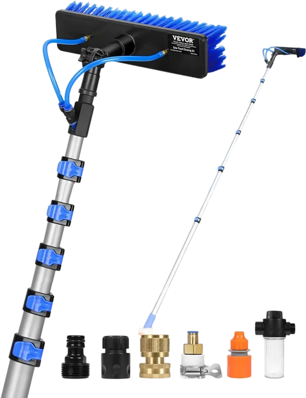 VEVOR Water Fed Pole Kit, 36FT Solar Panel Cleaning Pole with Extendable Handle, 180° Rotatable Brush Head & 65.6FT Hose, Household & Outdoor Window Cleaner Tool for Caravan Solar Panel Deck