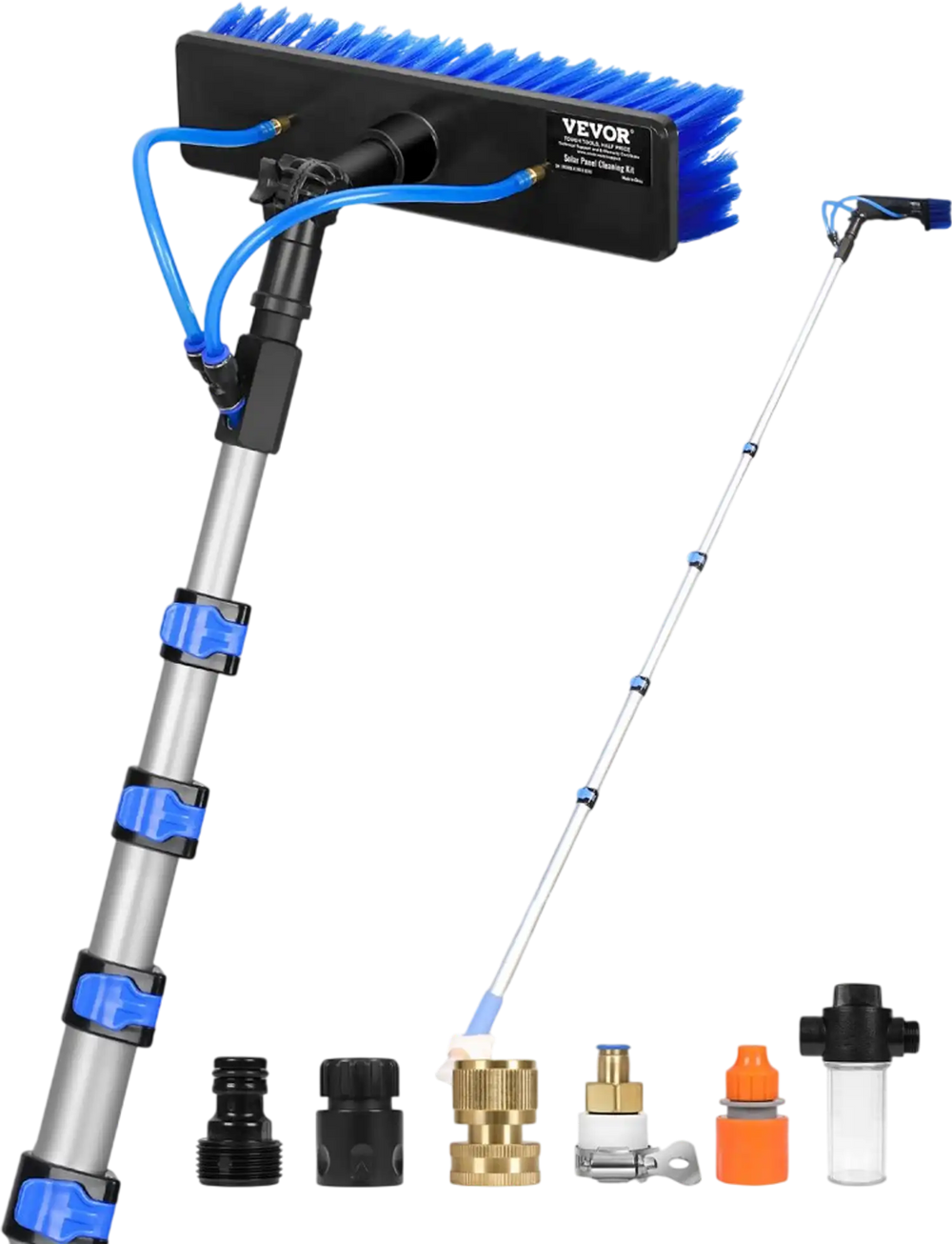 VEVOR Water Fed Pole Kit, 24FT Solar Panel Cleaning Pole with Extendable Handle, 180° Rotatable Brush Head & 65.6FT Hose, Household & Outdoor Window Cleaner Tool for Caravan Solar Panel Deck