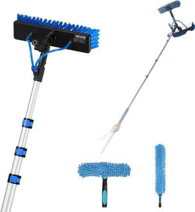 VEVOR Solar Panel Cleaning Kit, 20 ft, Water Fed Pole Kit with Cleaning Brush, Soap Dispenser, Extendable Aluminum Telescopic Pole, 180° Rotatable Brush Head, for Roof Mounted Solar Panels, Windows