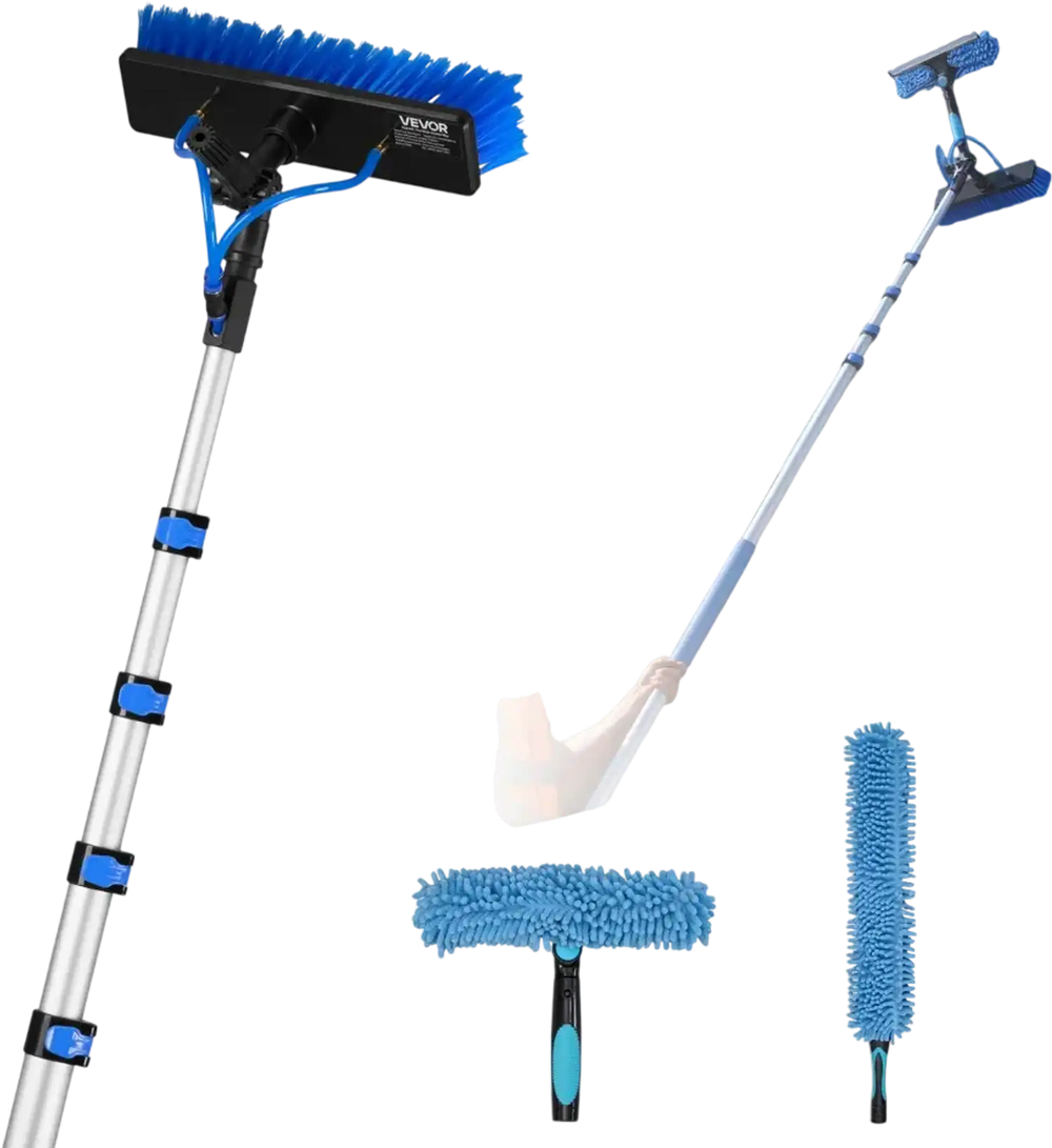 VEVOR Solar Panel Cleaning Kit, 24 ft, Water Fed Pole Kit with Cleaning Brush, Soap Dispenser, Extendable Aluminum Telescopic Pole, 180° Rotatable Brush Head, for Roof Mounted Solar Panels, Windows