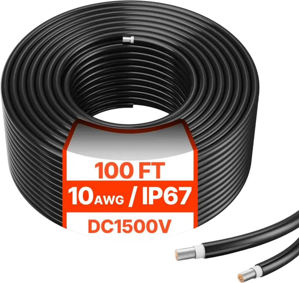 VEVOR 100FT Solar Panel Extension Cable 10AWG Waterproof PV 6mm² Cable Black